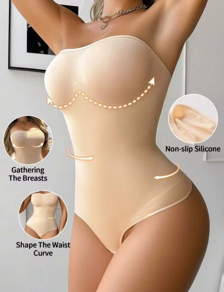 Women’s Strapless Thong Shapewear Bodysuit with Non-Slip Silicone Waist & Curve Shaping